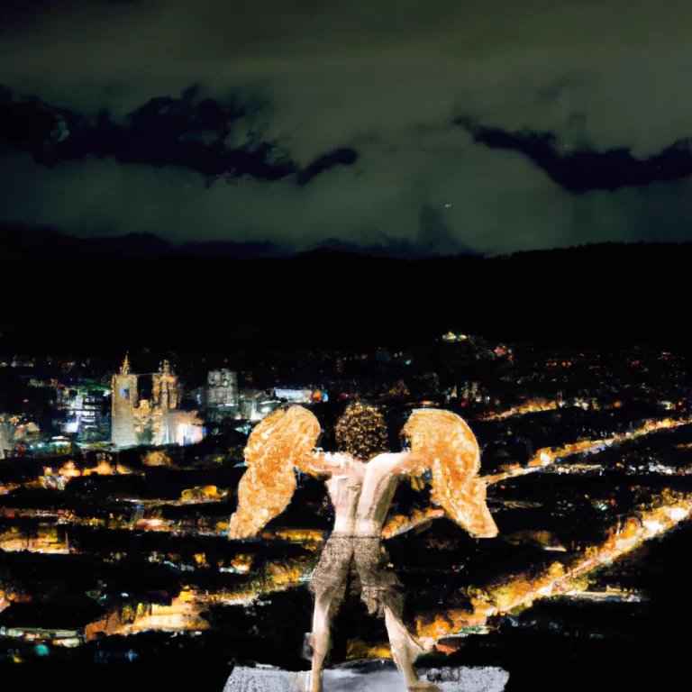 A fallen angel watching the city he is about to destroy