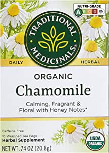 Traditional Medicinals Té orgánico de Manzanilla, Floral con notas de miel., 21 gramos para controlar ansiedad